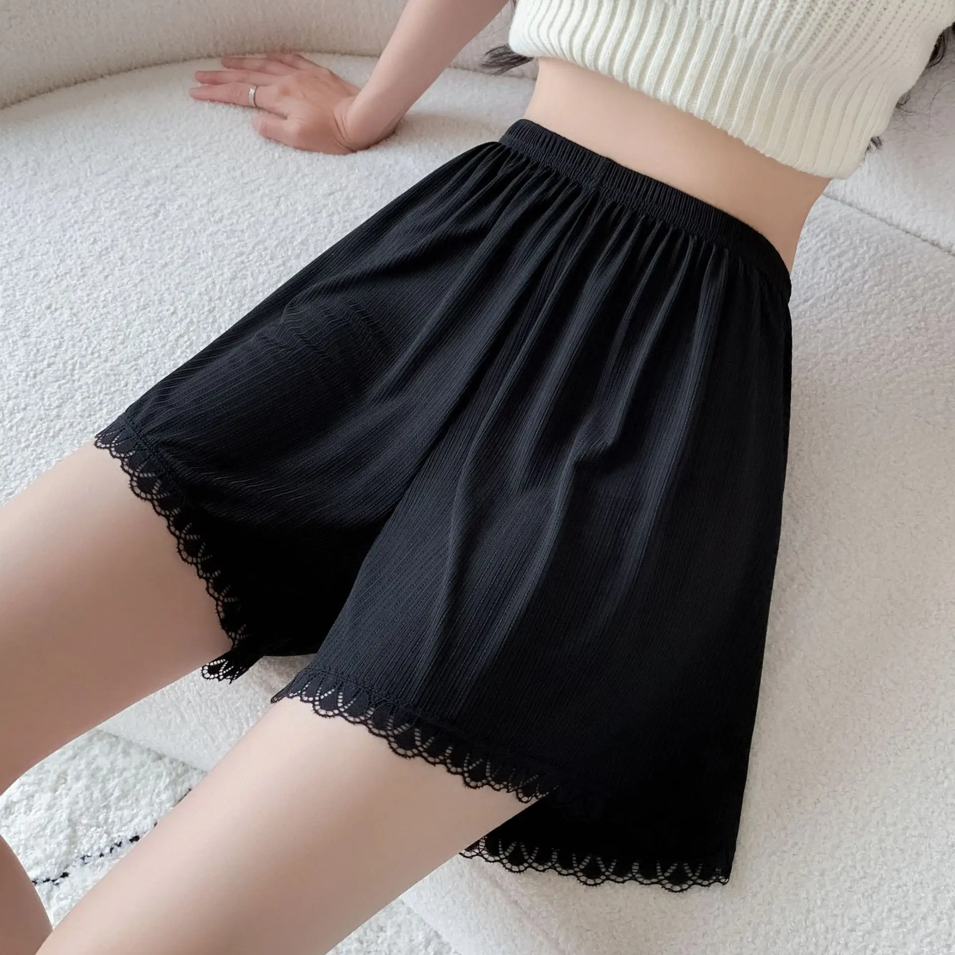Women's Lace Shorts Cream Anti-Curl Summer Wear - Image 8
