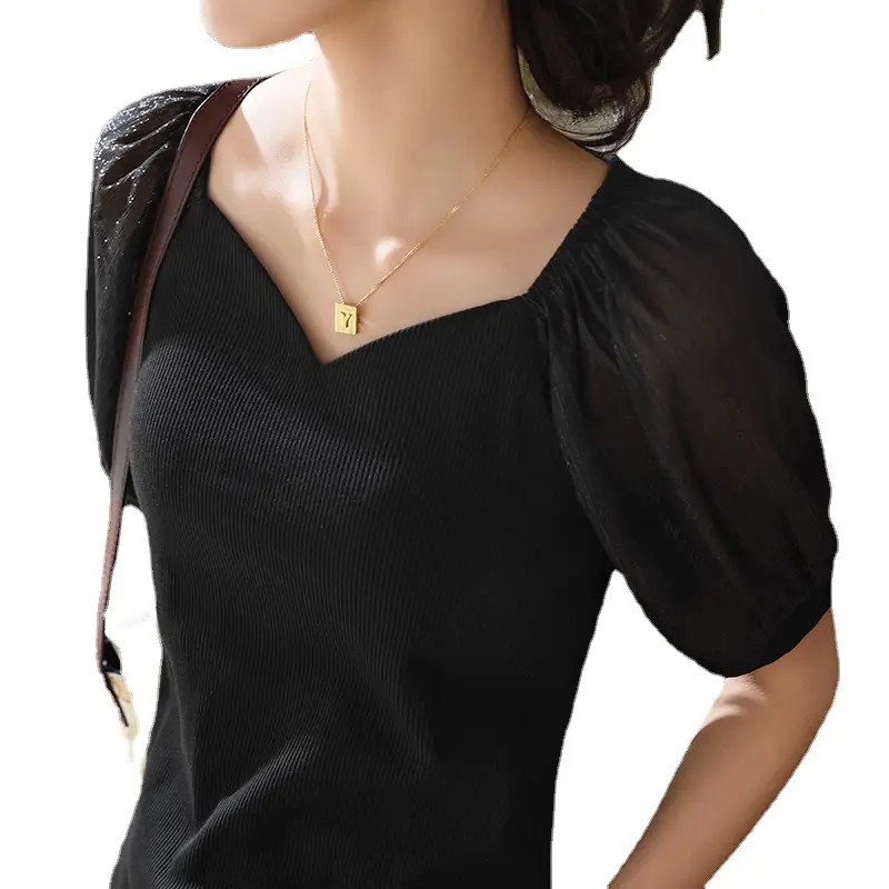 White French Collar Chiffon T-Shirt for Women Summer 2024 - Image 8