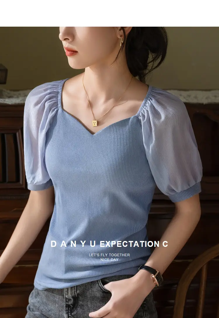 White French Collar Chiffon T-Shirt for Women Summer 2024 — feature 12