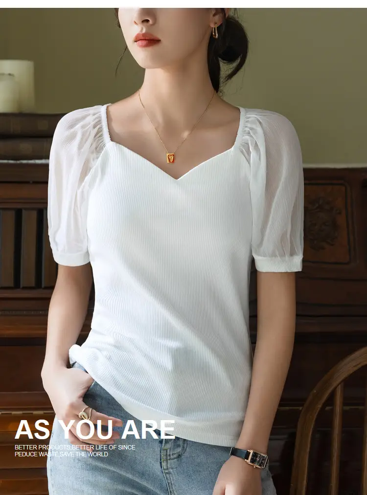 White French Collar Chiffon T-Shirt for Women Summer 2024 — feature 15