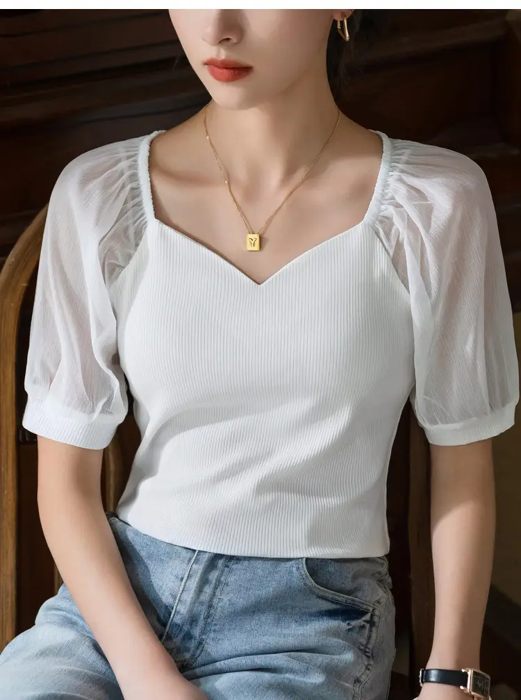 White French Collar Chiffon T-Shirt for Women Summer 2024 — feature 16