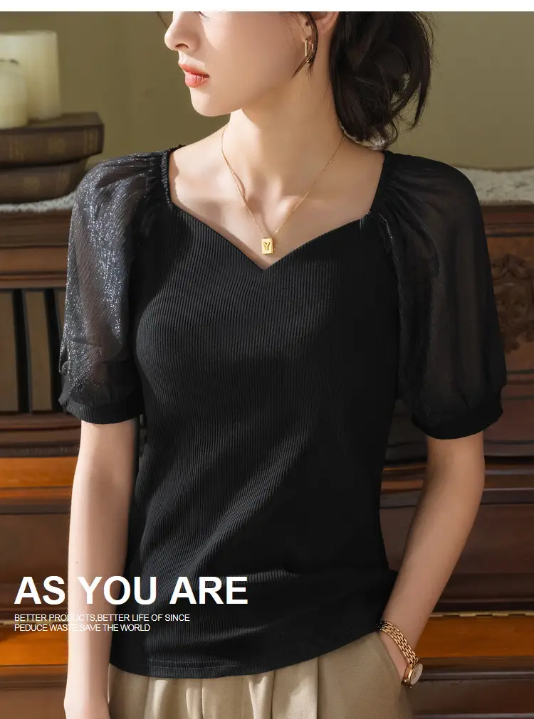 White French Collar Chiffon T-Shirt for Women Summer 2024 — feature 17