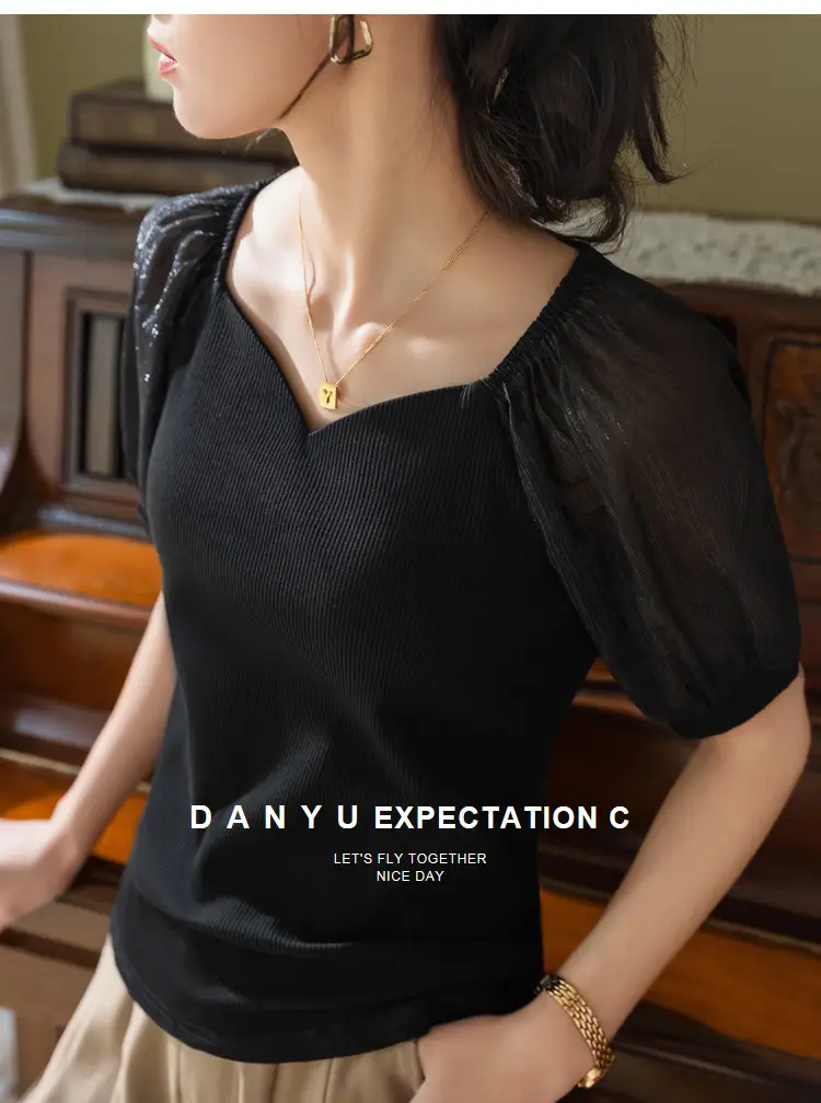 White French Collar Chiffon T-Shirt for Women Summer 2024 — feature 18
