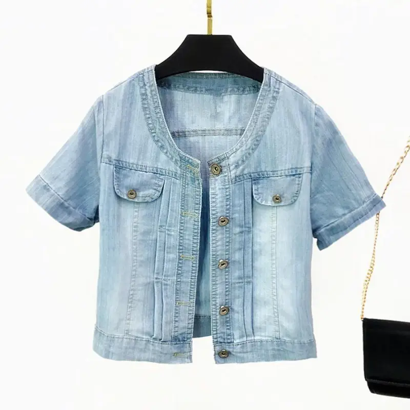 Sweet Denim Short Sleeve Coat for Women - Image 4