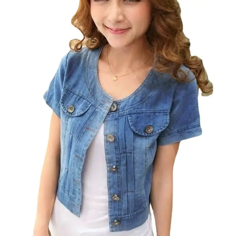 Sweet Denim Short Sleeve Coat for Women - Image 5