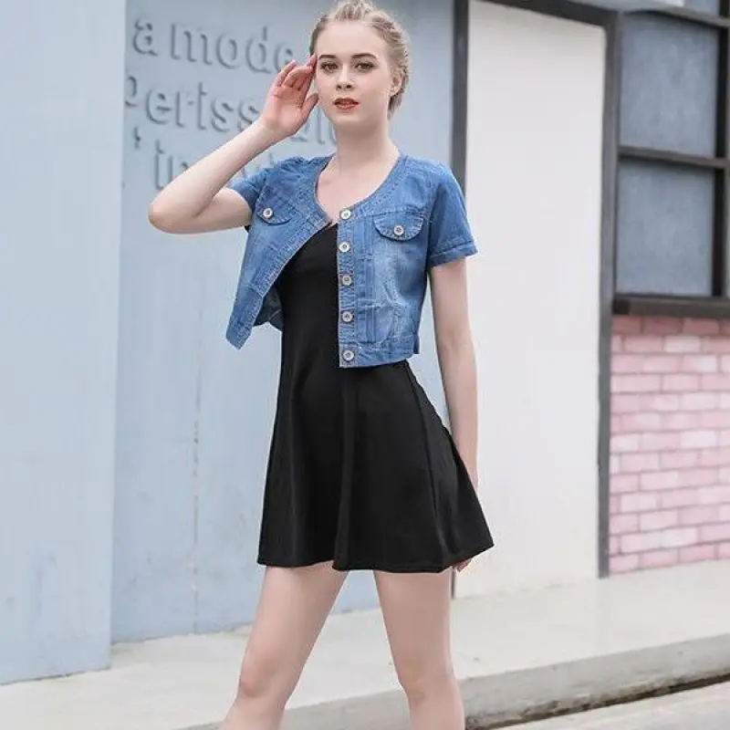 Sweet Denim Short Sleeve Coat for Women - Image 2