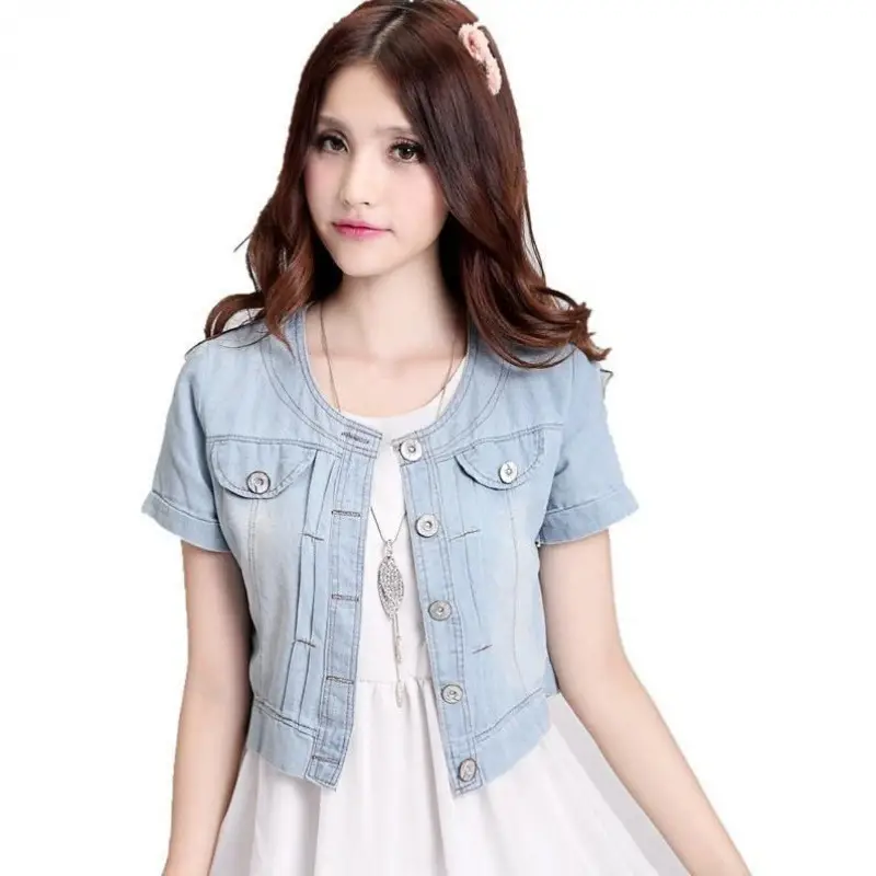 Sweet Denim Short Sleeve Coat for Women - Image 6