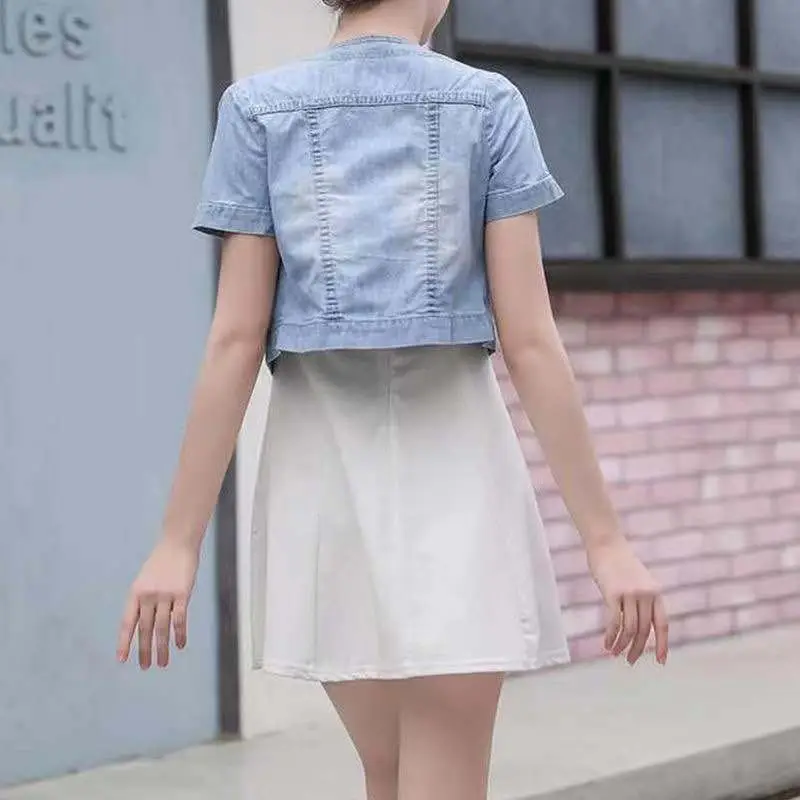 Sweet Denim Short Sleeve Coat for Women — feature 13