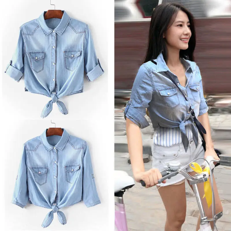 Sweet Denim Short Sleeve Coat for Women — feature 19