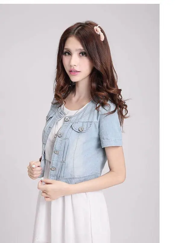 Sweet Denim Short Sleeve Coat for Women — feature 2