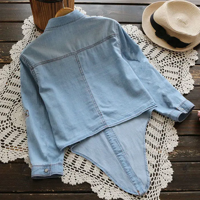Sweet Denim Short Sleeve Coat for Women — feature 20