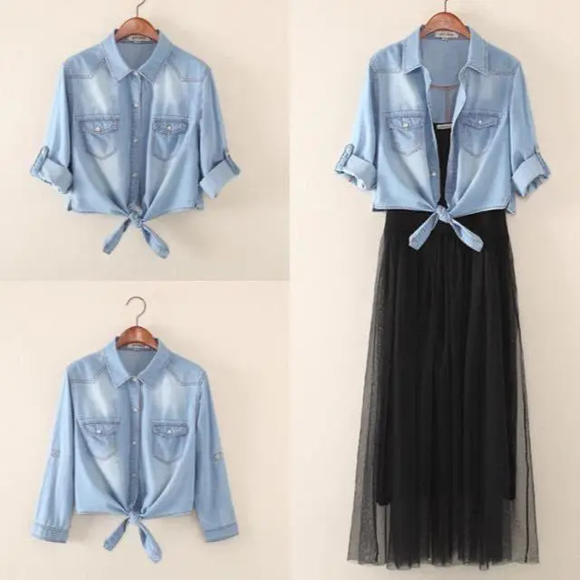 Sweet Denim Short Sleeve Coat for Women — feature 23