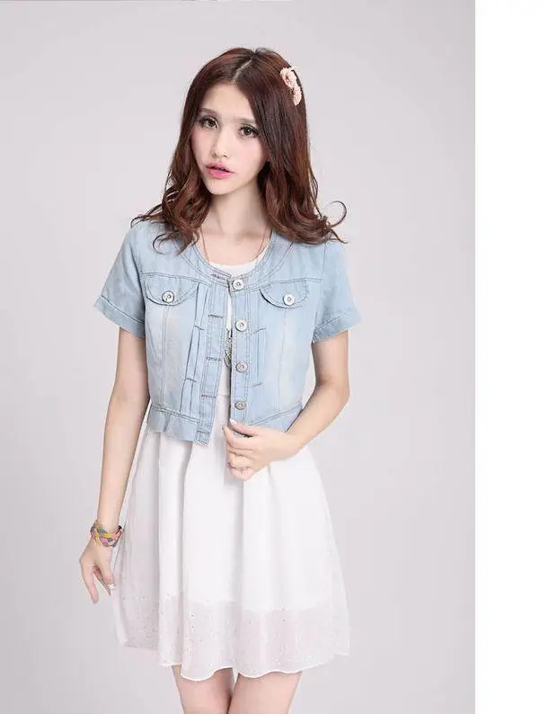 Sweet Denim Short Sleeve Coat for Women — feature 5