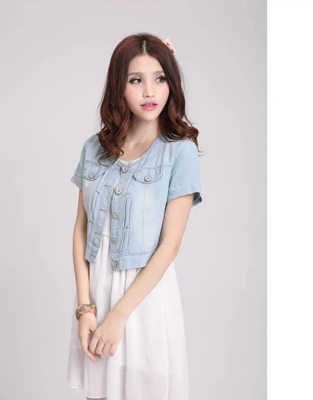 Sweet Denim Short Sleeve Coat for Women — feature 6