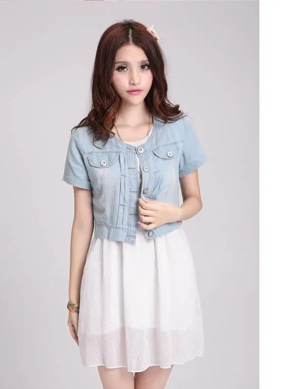 Sweet Denim Short Sleeve Coat for Women — feature 7