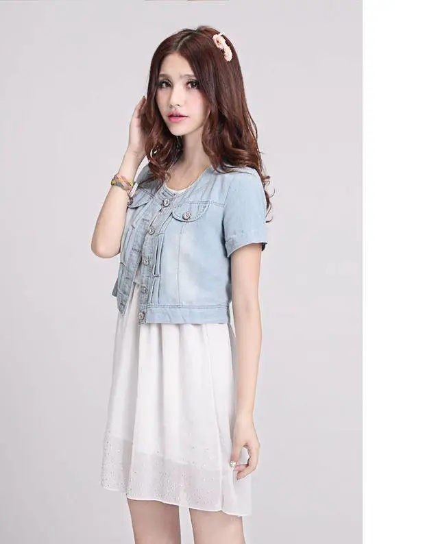 Sweet Denim Short Sleeve Coat for Women — feature 8