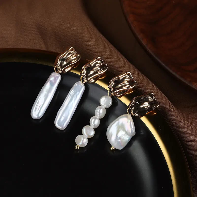 Copper Gold Pearl Earrings Retro Baroque Wholesale - Image 5