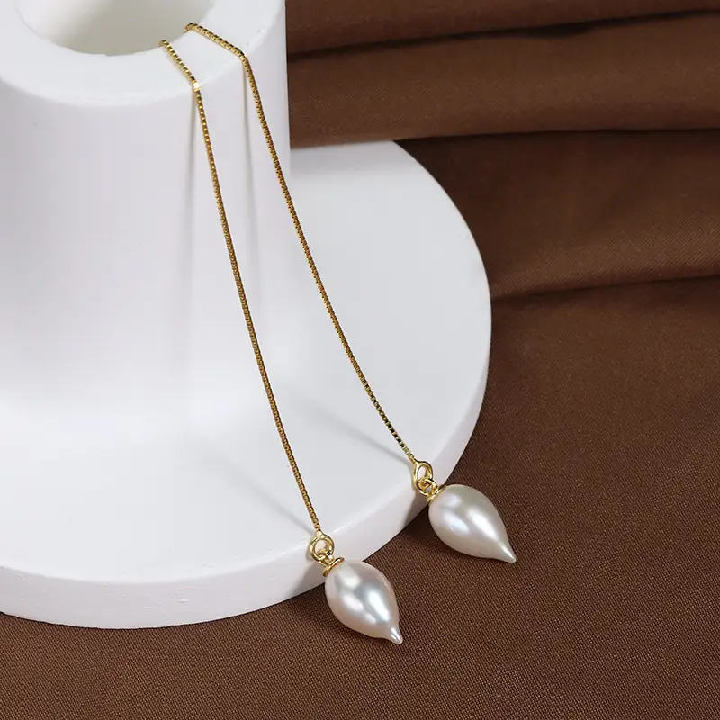 Sterling Silver Gold Plated Pearl Baroque Earrings Wholesale - Image 2