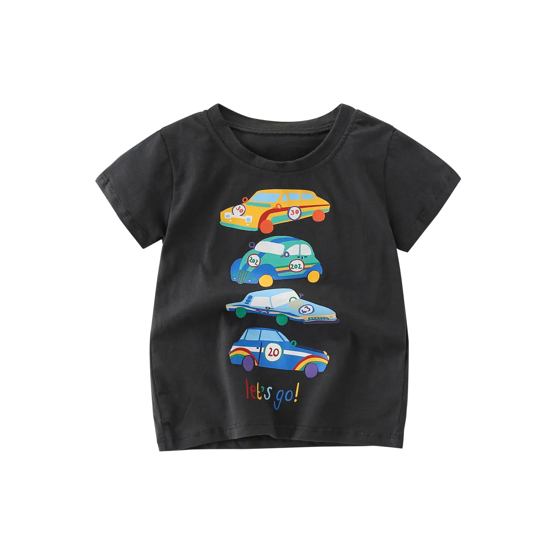 Kids Cotton T-Shirt Black Cartoon Car Round Neck - Image 5