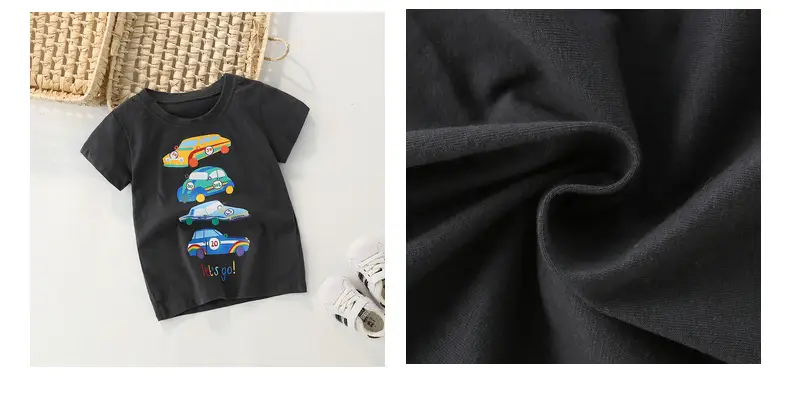 Kids Cotton T-Shirt Black Cartoon Car Round Neck — feature 42