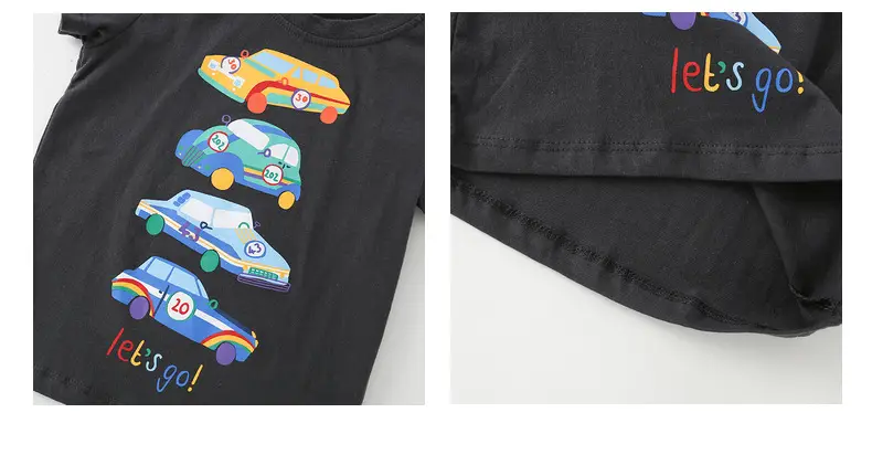 Kids Cotton T-Shirt Black Cartoon Car Round Neck — feature 43