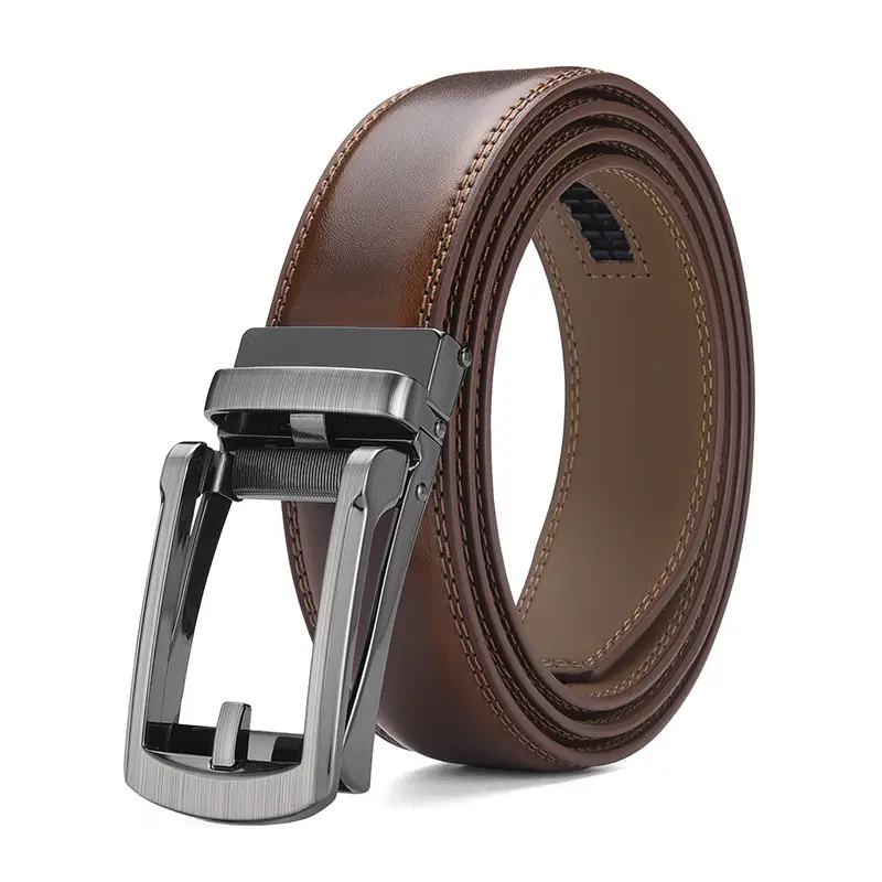 Men's Genuine Cowhide Belt Brown Automatic Buckle - Image 6