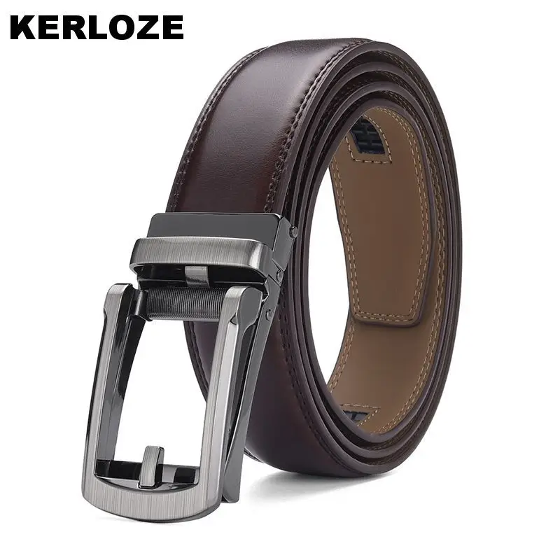 Men's Brown Leather Belt with Silver Buckle 3.5cm - Image 4