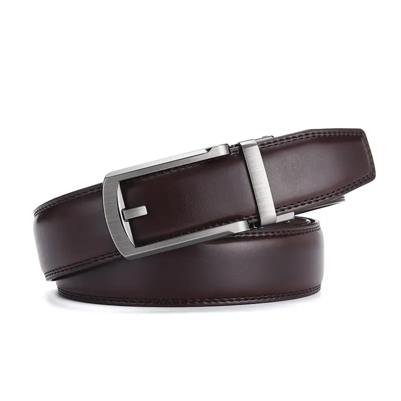 Men's Brown Leather Belt with Silver Buckle 3.5cm