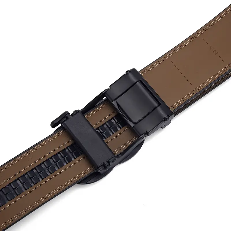 Men's Brown Leather Belt with Silver Buckle 3.5cm β feature 12