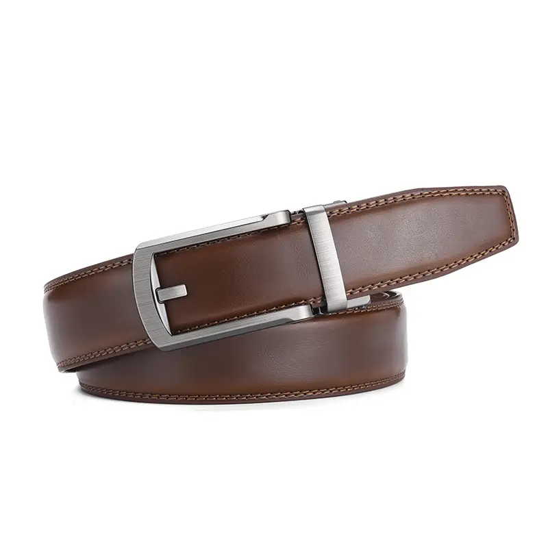 Men's Brown Leather Belt with Silver Buckle 3.5cm - Image 3