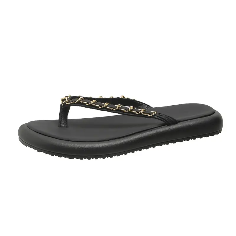 Black Korean-style Chain Flip Flops for Women - Image 7