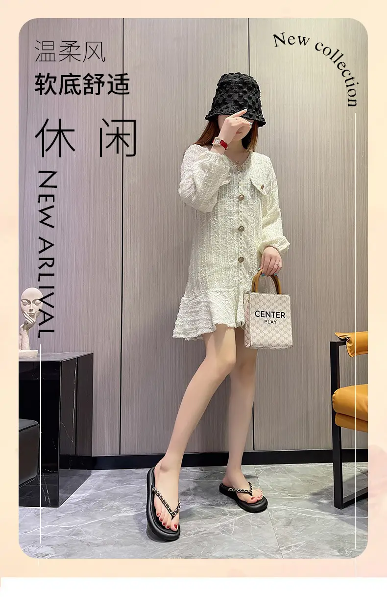Black Korean-style Chain Flip Flops for Women β feature 1