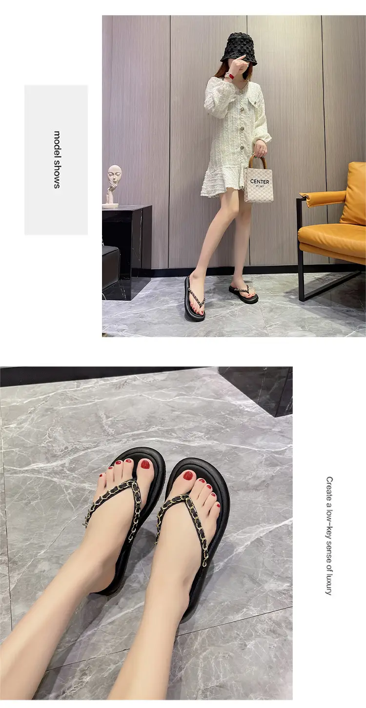 Black Korean-style Chain Flip Flops for Women β feature 10