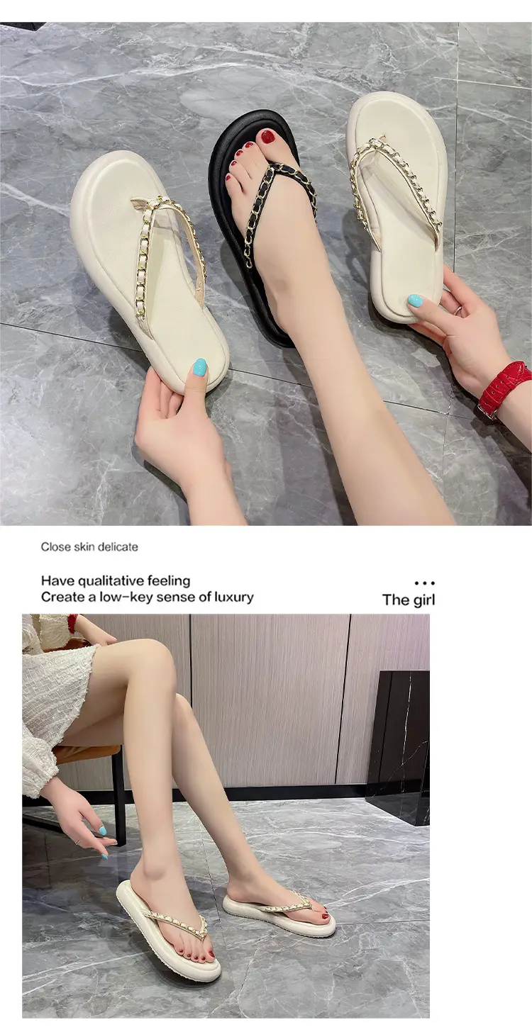 Black Korean-style Chain Flip Flops for Women β feature 11