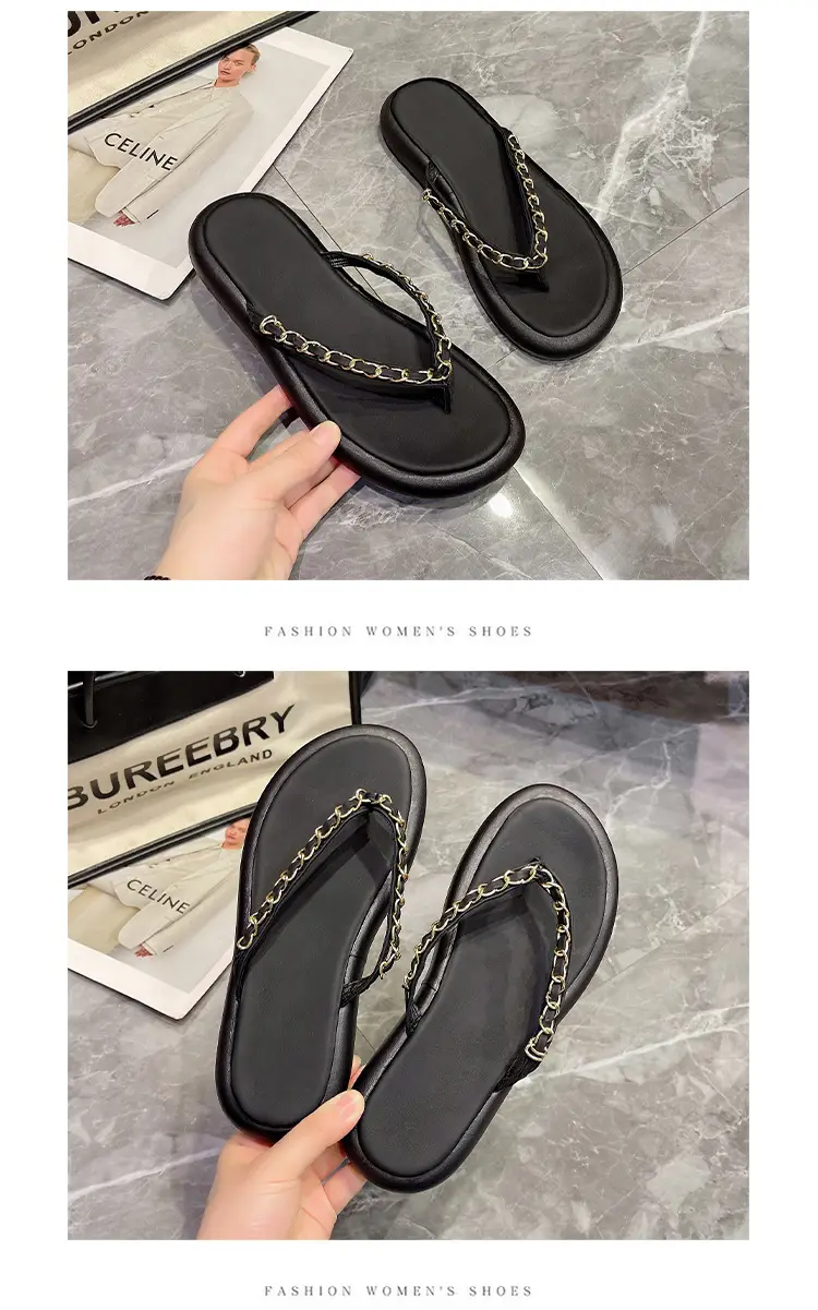 Black Korean-style Chain Flip Flops for Women β feature 16