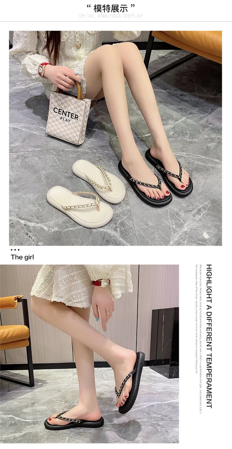 Black Korean-style Chain Flip Flops for Women β feature 8