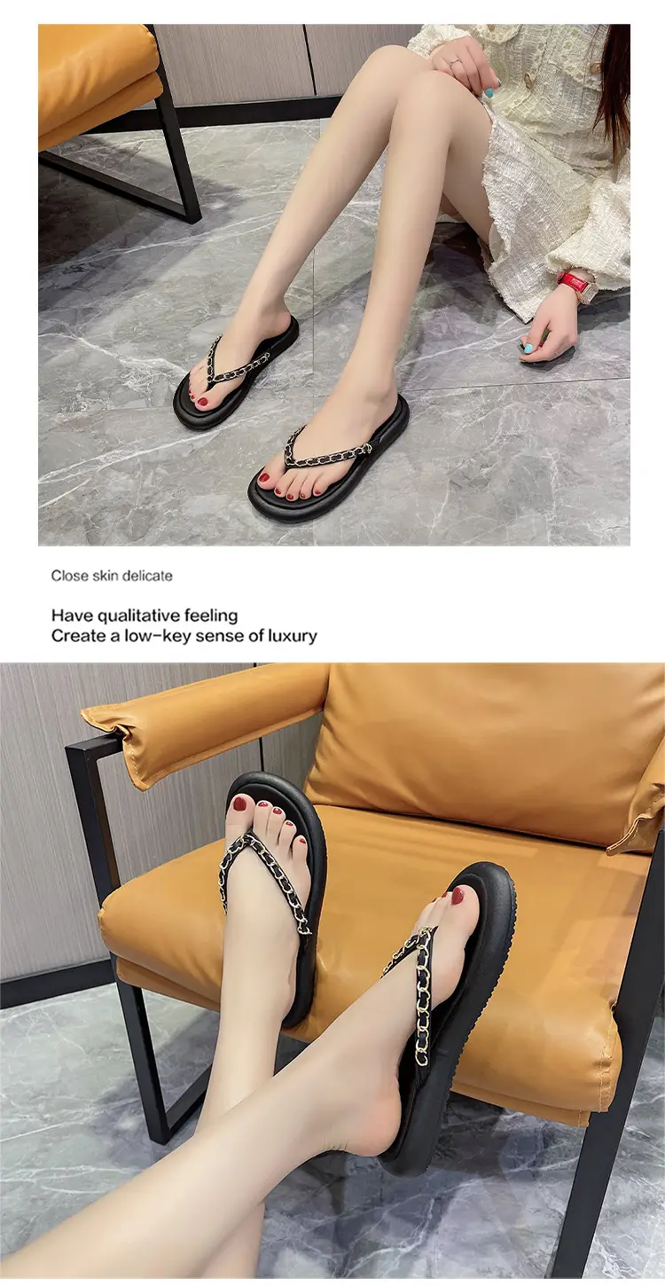 Black Korean-style Chain Flip Flops for Women β feature 9