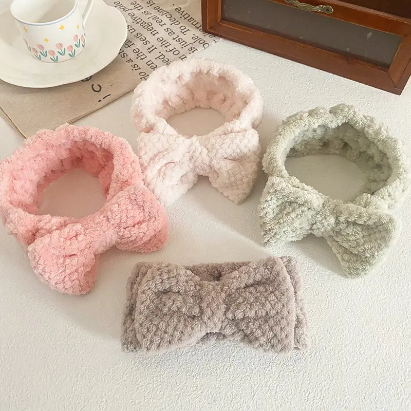 Pink Bow Headband for Women Soft Plush Hair Accessory