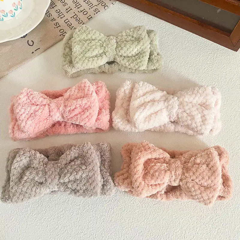 Pink Bow Headband for Women Soft Plush Hair Accessory