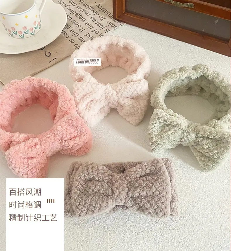 Pink Bow Headband for Women Soft Plush Hair Accessory — feature 19
