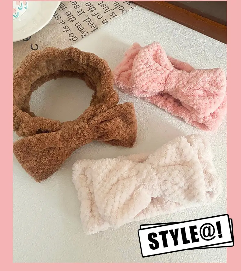 Pink Bow Headband for Women Soft Plush Hair Accessory — feature 22