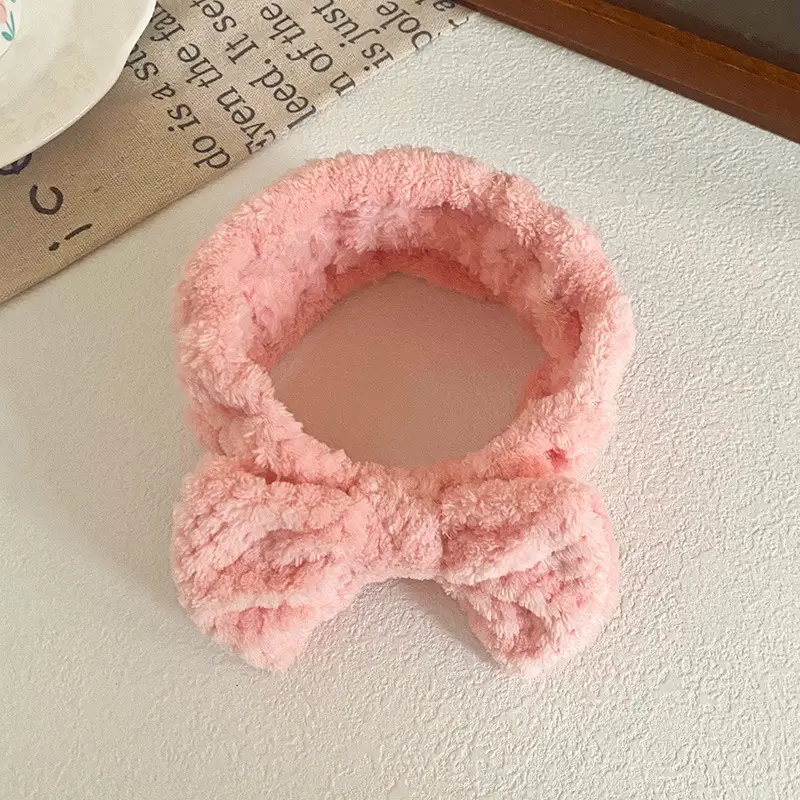 Pink Bow Headband for Women Soft Plush Hair Accessory