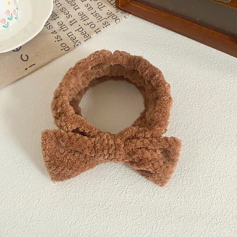 Pink Bow Headband for Women Soft Plush Hair Accessory