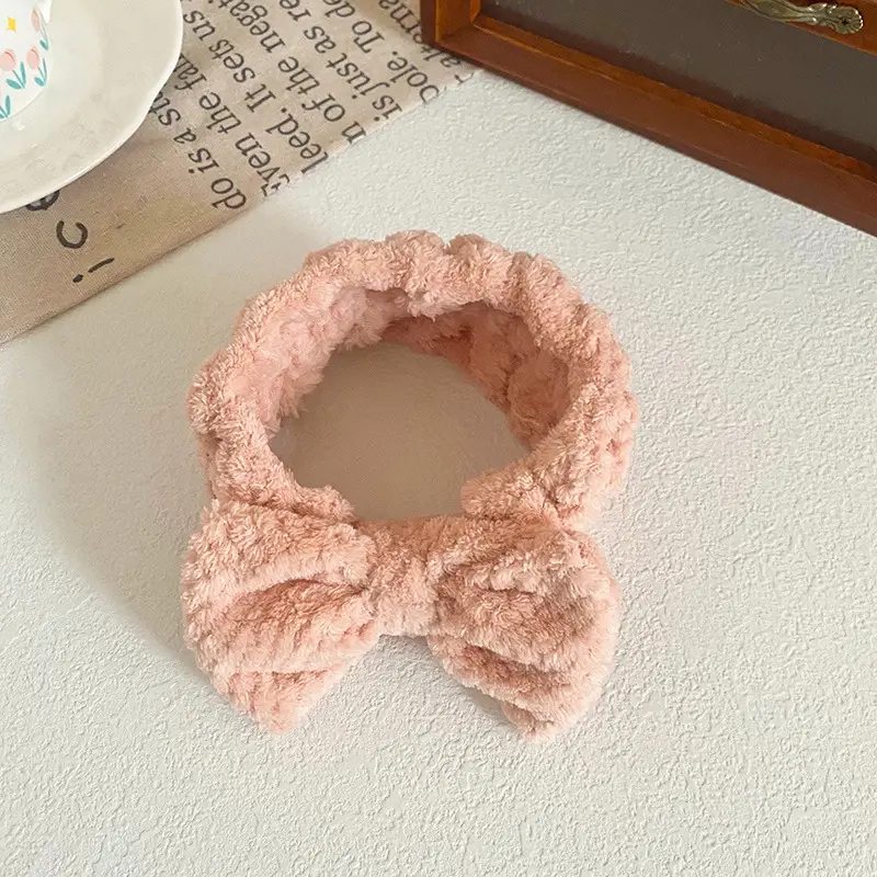 Pink Bow Headband for Women Soft Plush Hair Accessory
