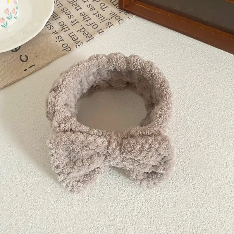 Pink Bow Headband for Women Soft Plush Hair Accessory