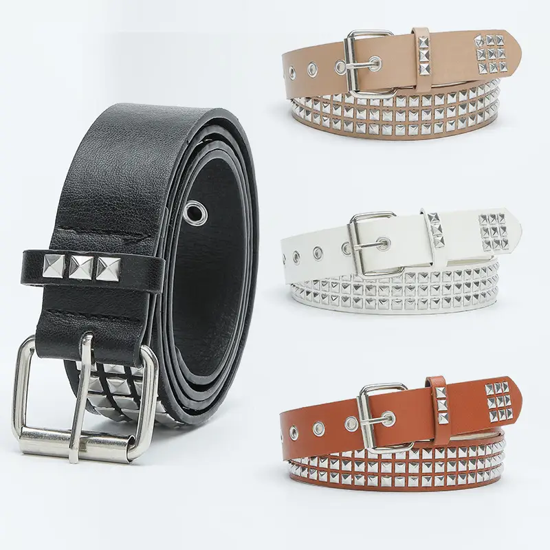 Black Square Beads Rivet Belt for Women