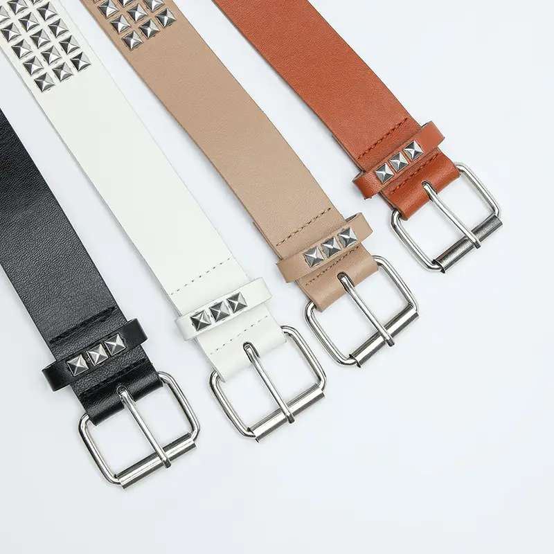 Black Square Beads Rivet Belt for Women