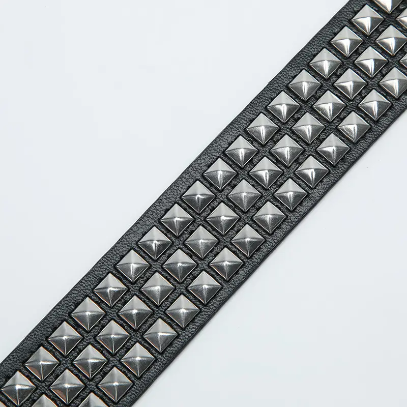 Black Square Beads Rivet Belt for Women