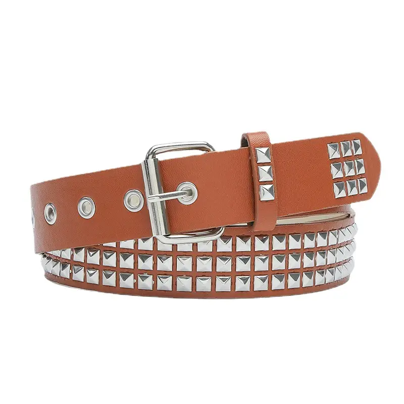 Black Square Beads Rivet Belt for Women