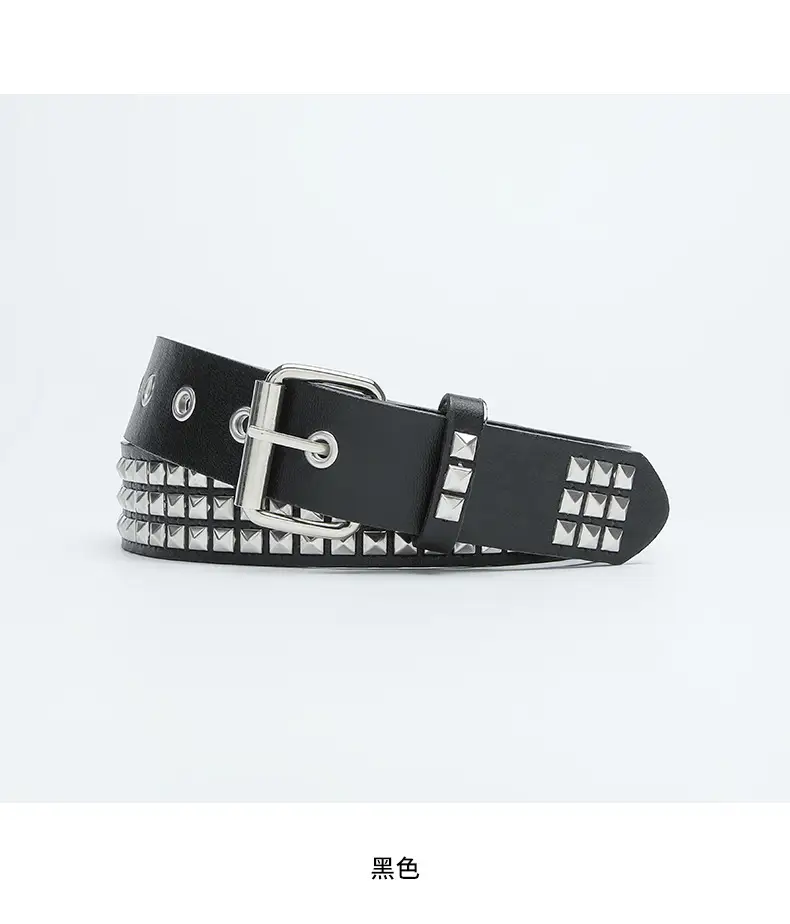 Black Square Beads Rivet Belt for Women — feature 24